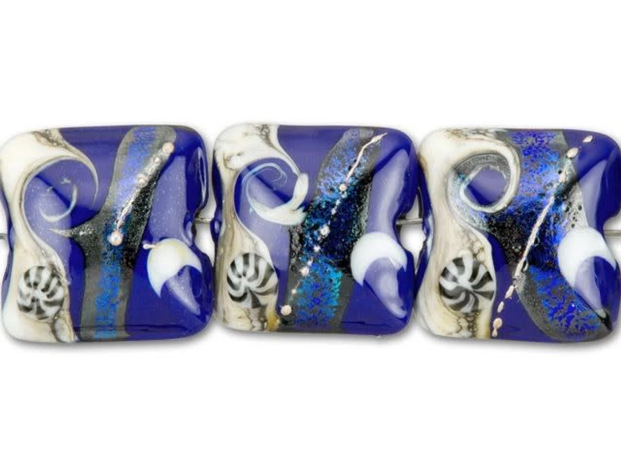 Cobalt Dichroic Celestial Pillow Bead (4pcs) Strand 3 Cobalt Dichroic Celestial Pillow Bead (4pcs) Strand