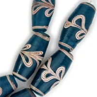 12x30mm Trailed Glass Beads - Teal (strand)