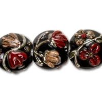 Copper Shadow Floral Lentil Bead (7 Pcs) Strand