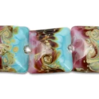 Turquoise And Amethyst With Beige Square Pillow Beads (7pcs)