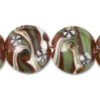 Brown With Olive Green, Ivory Swirl Lentil Beads (7pcs)
