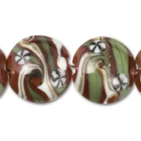 Brown With Olive Green, Ivory Swirl Lentil Beads (7pcs)