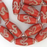 12x30mm Trailed Glass Beads - Orange-Red (strand)