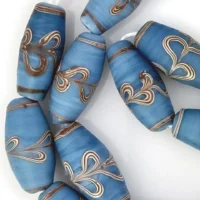 12x30mm Trailed Glass Beads - Light Blue (strand)